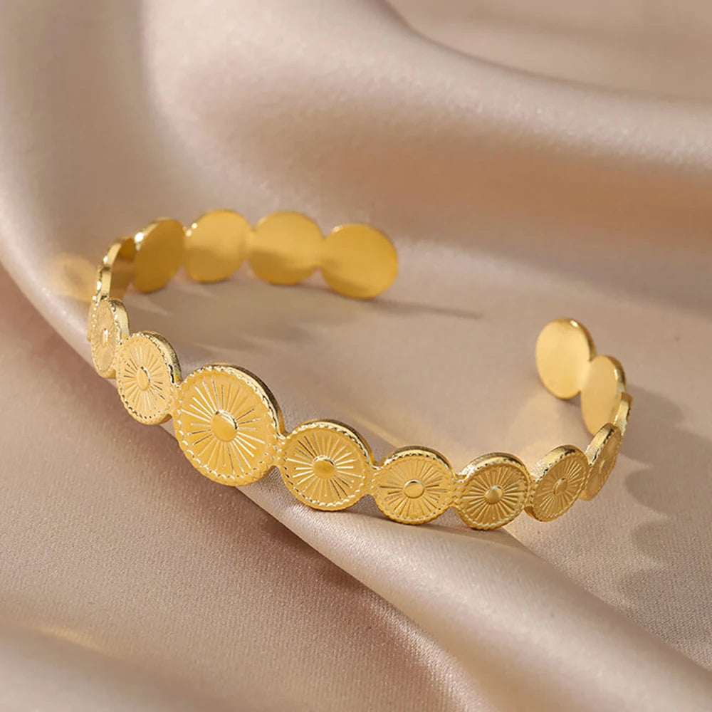 VELUROArt Bracelet Jonc Large Femme Acier Inoxydable Doré