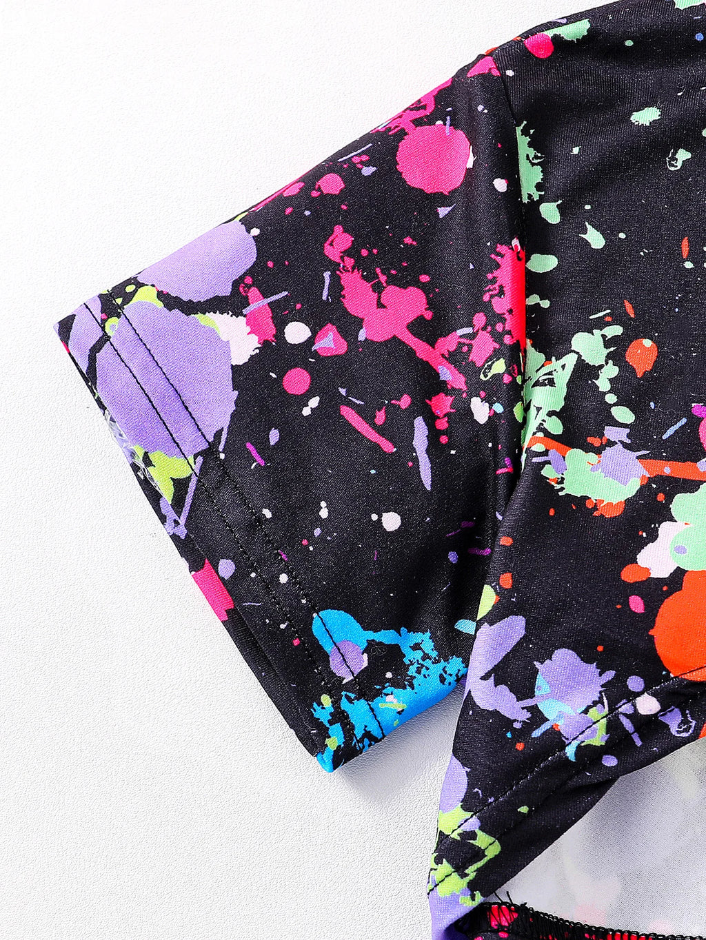Summer fashion girls' three-piece set Fluorescent graffiti print casual loose slightly elastic comfortable suit