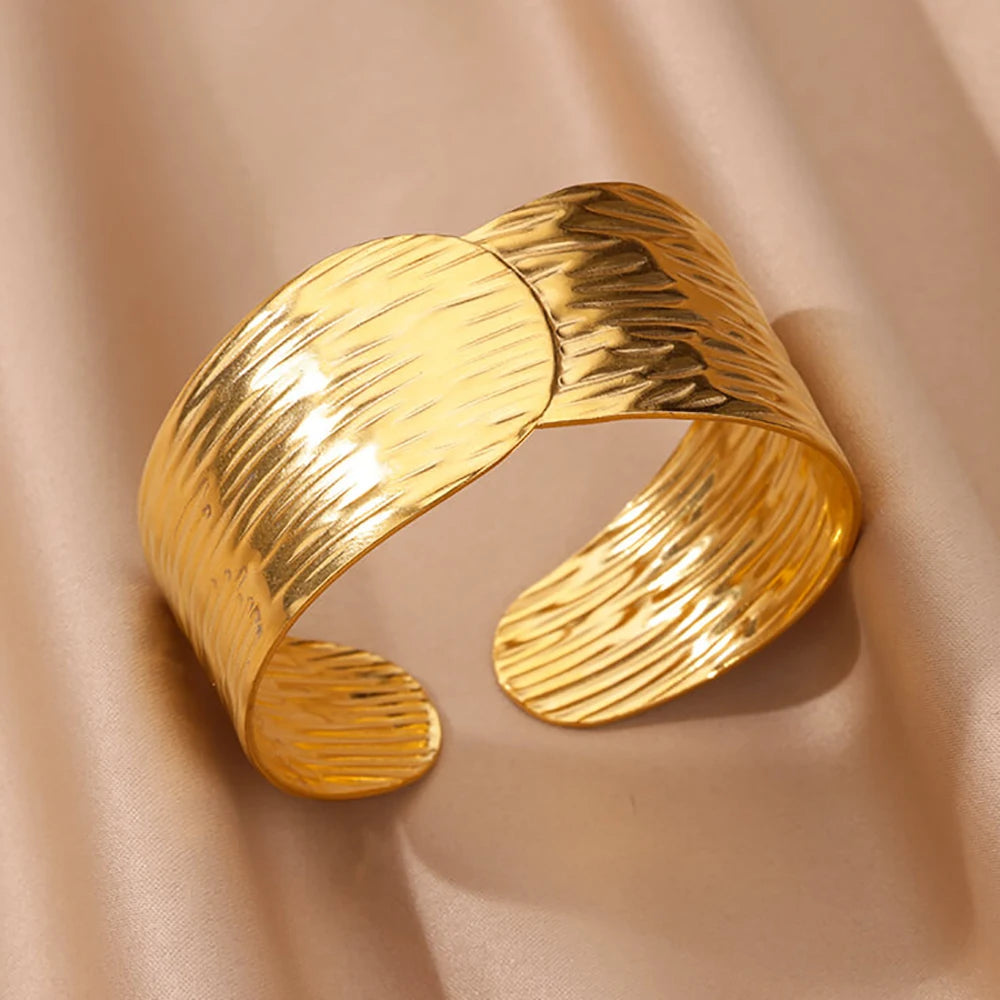 VELUROArt Bracelet Jonc Large Femme Acier Inoxydable Doré
