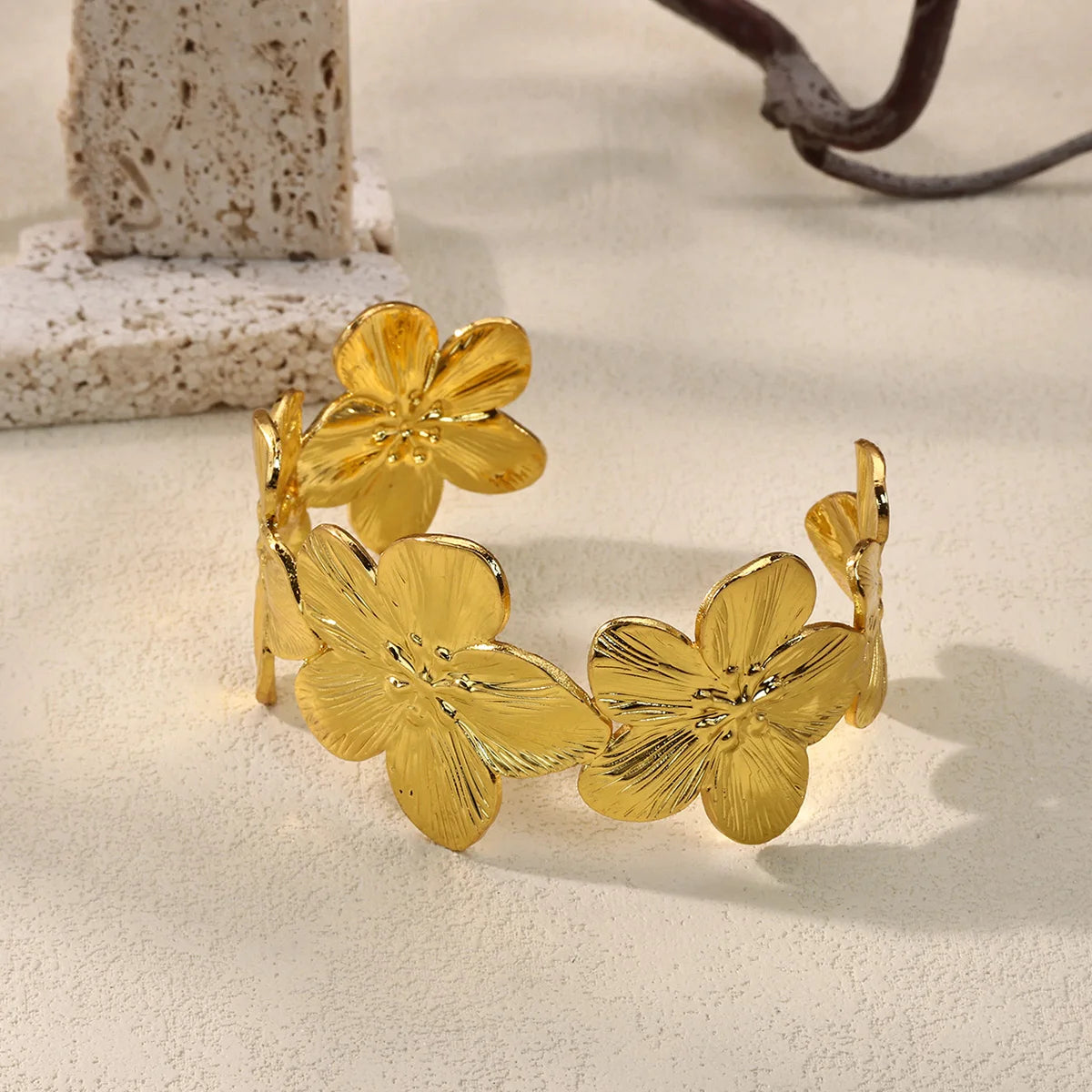 VELUROArt Bracelet Jonc Large Femme Acier Inoxydable Doré
