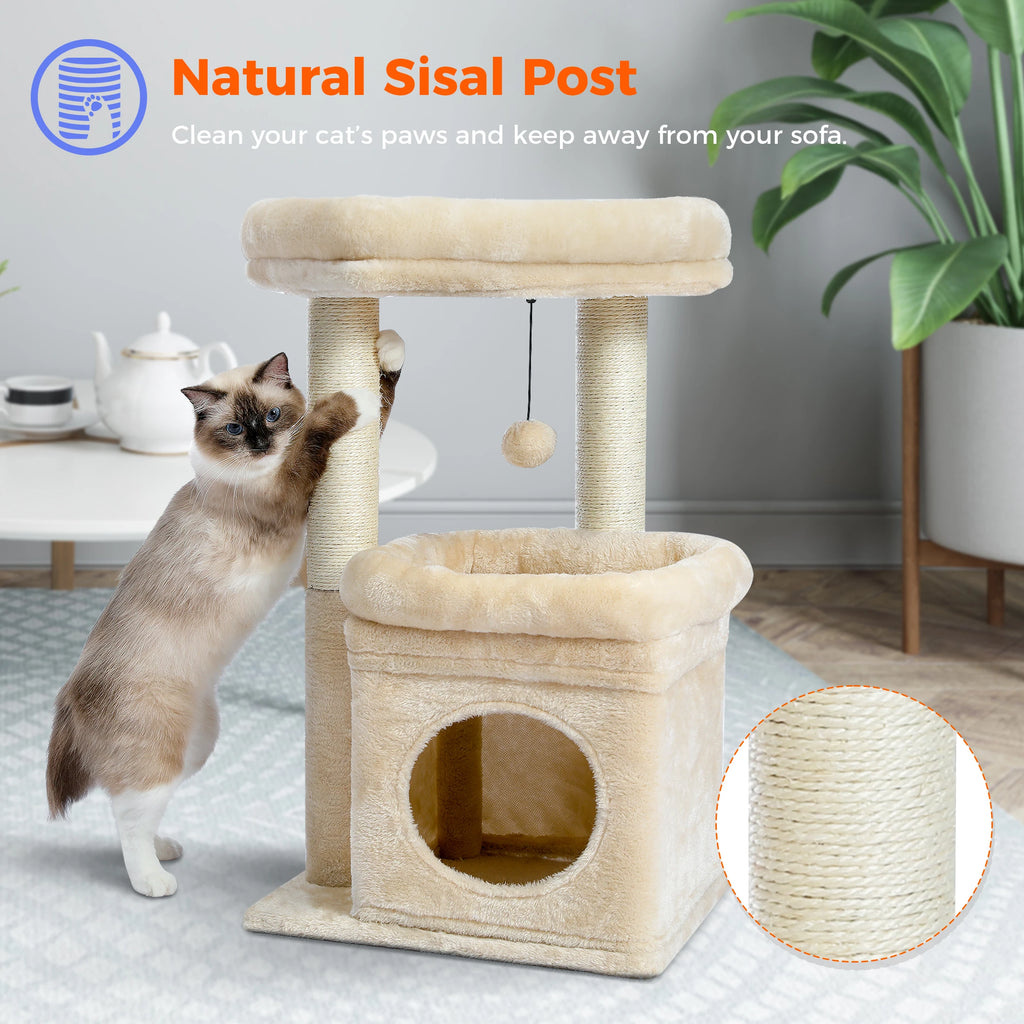 Cat Tree Tower for Indoor Cats with Private Cozy Cat Condo Double Large Perch with Scratching Posts for Kitten