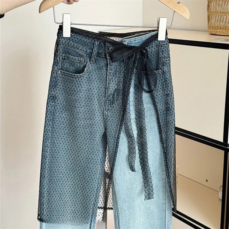Jupe portefeuille en dentelle style Y2K pour femme – vue 4