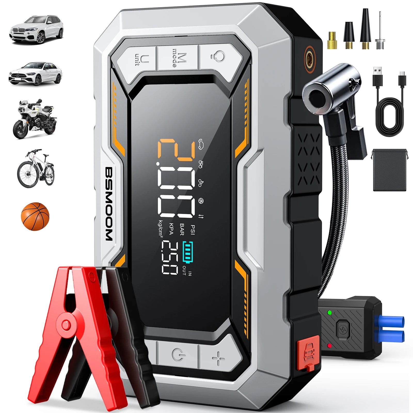 Démarreur de Batterie 3-en-1 + Gonfleur 150PSI (26800mAh)