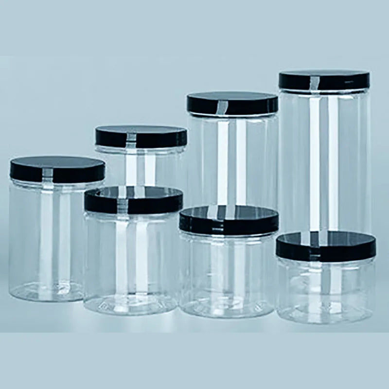 Bocaux à Épices PET Transparents Couvercle Noir