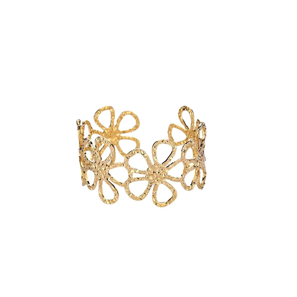 VELUROArt Bracelet Jonc Femme Acier Doré Texturé