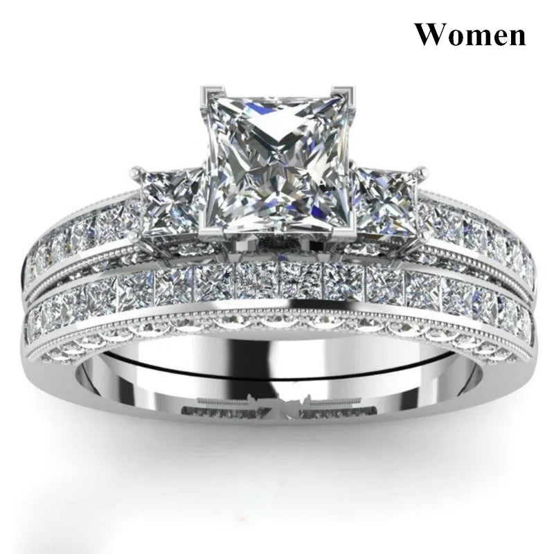 VELUROArt Set Bagues Couple Acier Inoxydable Zirconia