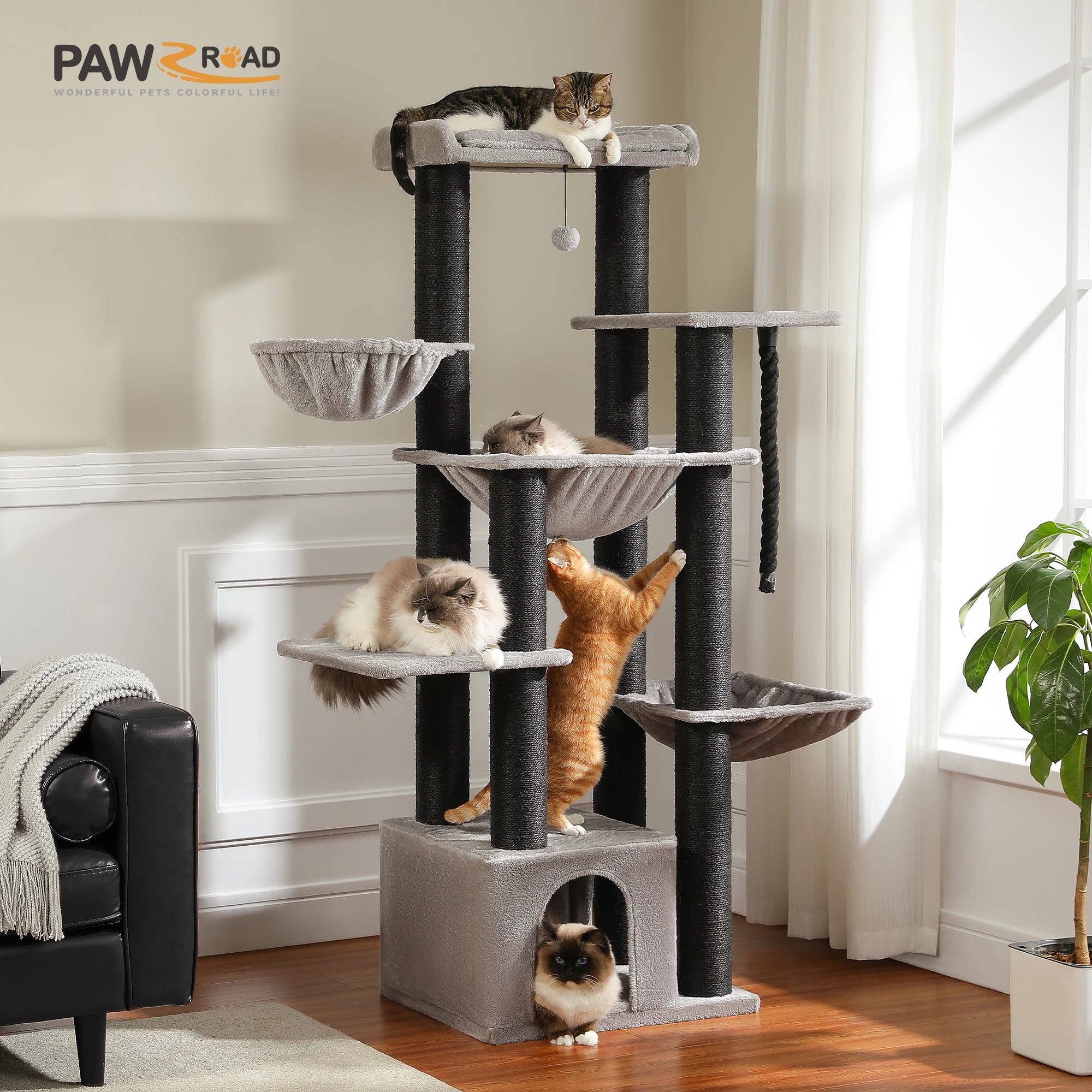 Big Cat Tree for Large Cats Robust Cat Tower with Several Levels Cat House Climbing Tree with Hammock 11 Sisal Posts Large Perch