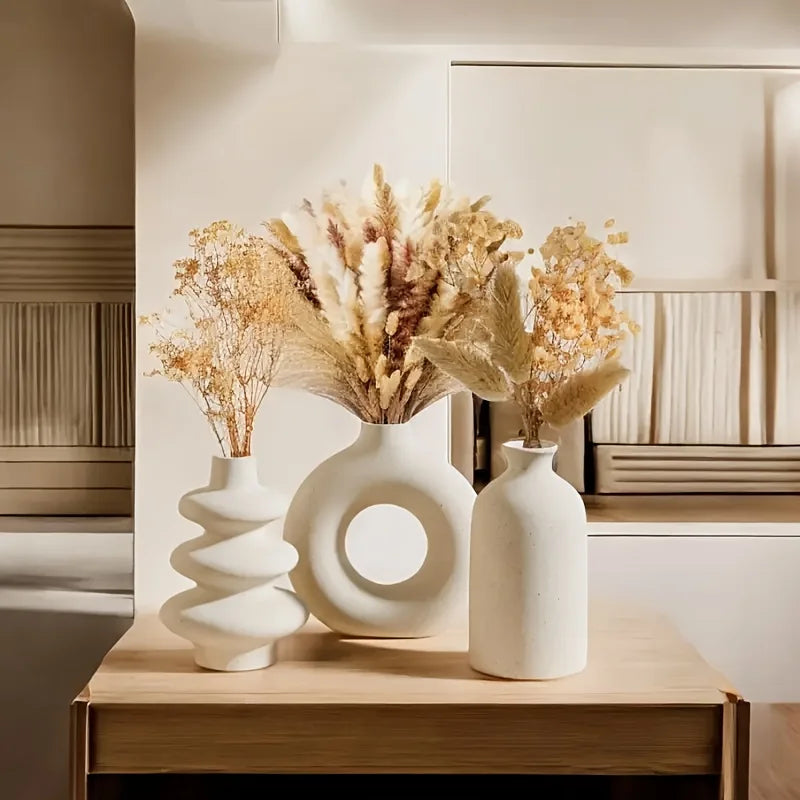 Lot de 3 vases en céramique blanche bohème – vue 4