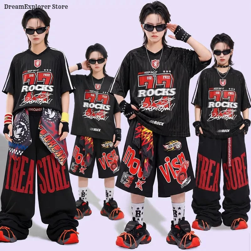 Hip Hop Boys Cool Letters T-shirt Street Dance Loose Pants Girls K-pop Costumes Children Streetwear Kids Jazz Stage Clothes Sets