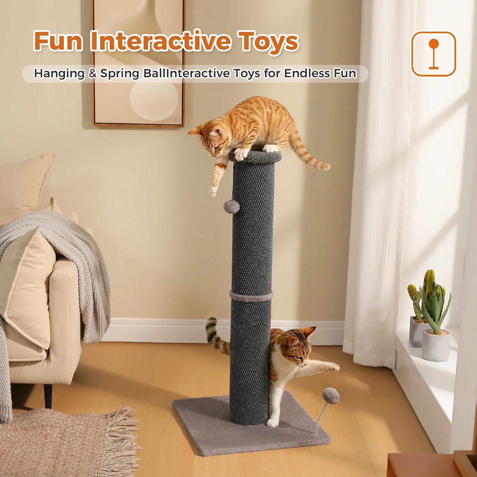 Tall Cat Scratching Posts for Indoor Cats Adults Large Cat Scratcher with Thicker Scratching Posts Dangling Ball Reinforced Stable Base Heavy Duty Scratching Post Cat Toy