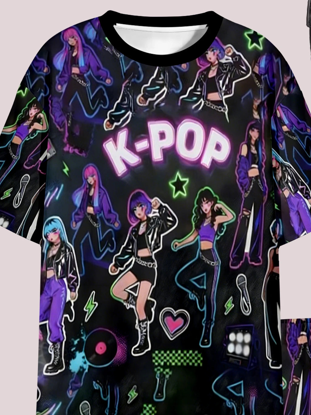 Neon K-Pop Idol Printed Casual 2PCS T-shirt and Shorts Set, Suitable for K-Pop Fans' Birthday Gifts Comfortable Casual Set