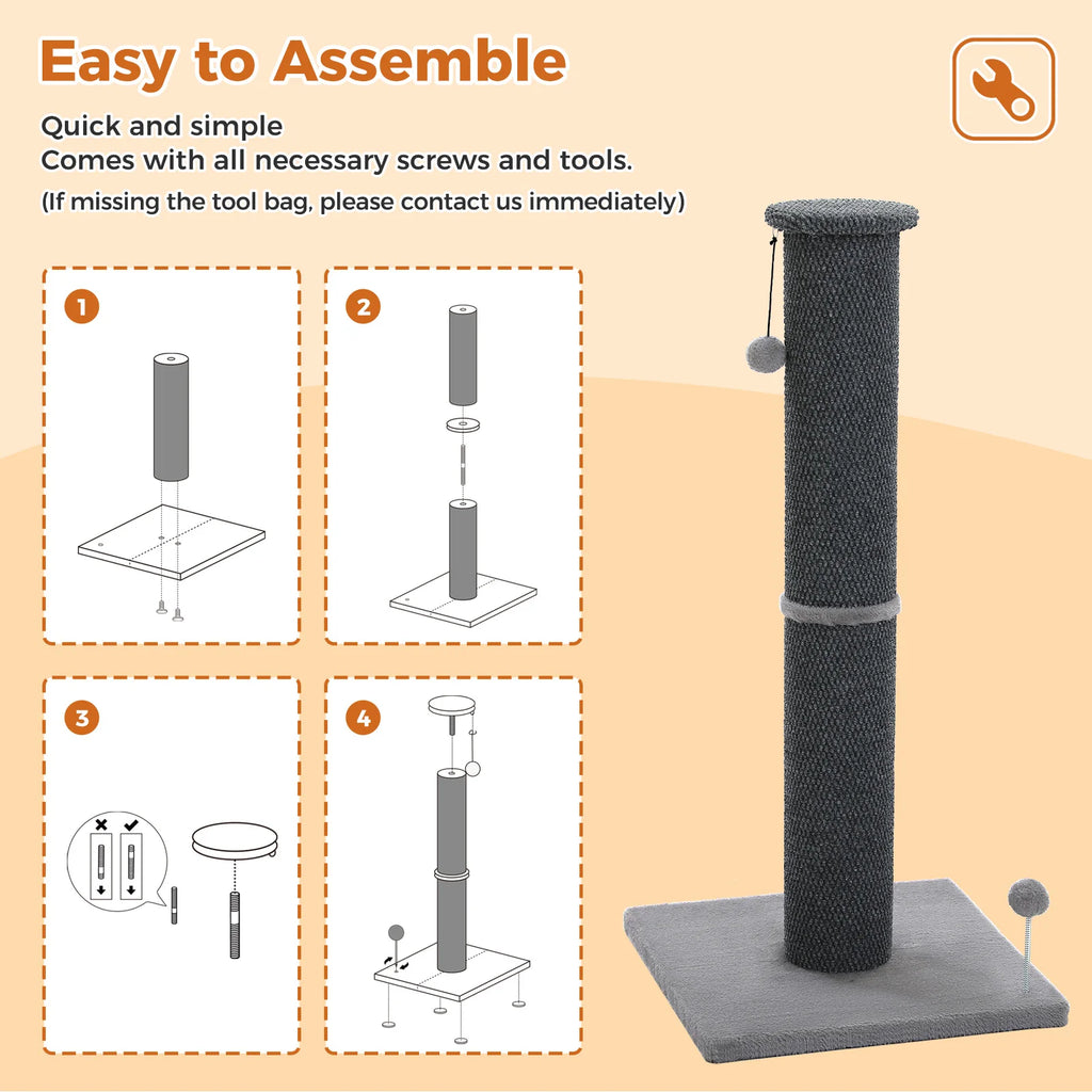 Tall Cat Scratching Posts for Indoor Cats Adults Large Cat Scratcher with Thicker Scratching Posts Dangling Ball Reinforced Stable Base Heavy Duty Scratching Post Cat Toy