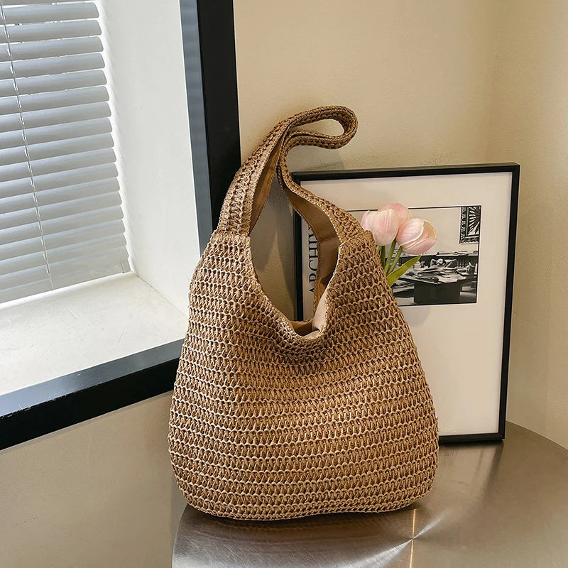 Sac cabas en paille et rotin pour la plage – vue 7