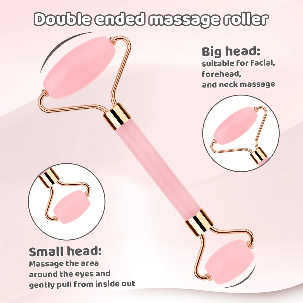 Set Rouleau de Jade & Planche Gua Sha Quartz Rose