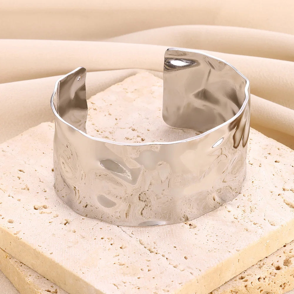 VELUROArt Bracelet Jonc Large Femme Acier Inoxydable Doré