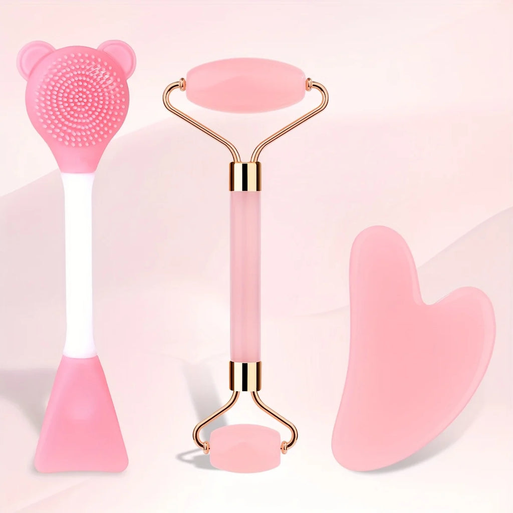 Set Rouleau de Jade & Planche Gua Sha Quartz Rose