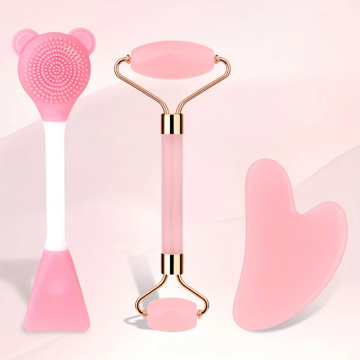 Set Rouleau de Jade & Planche Gua Sha Quartz Rose
