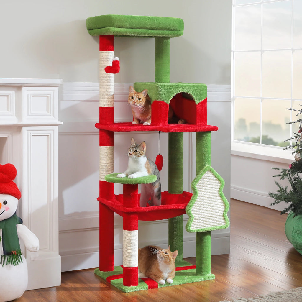 Multi-Level Cat Tree for Indoor Cats Large Cat Tower with Big Hammock Sisal Scratching Posts Cozy Condo Plush Cat House Cat Toys