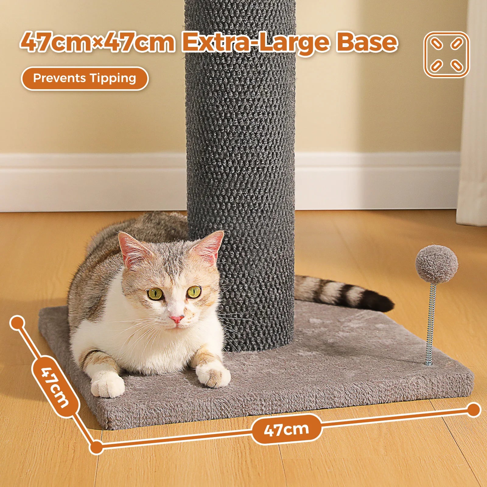 Tall Cat Scratching Posts for Indoor Cats Adults Large Cat Scratcher with Thicker Scratching Posts Dangling Ball Reinforced Stable Base Heavy Duty Scratching Post Cat Toy