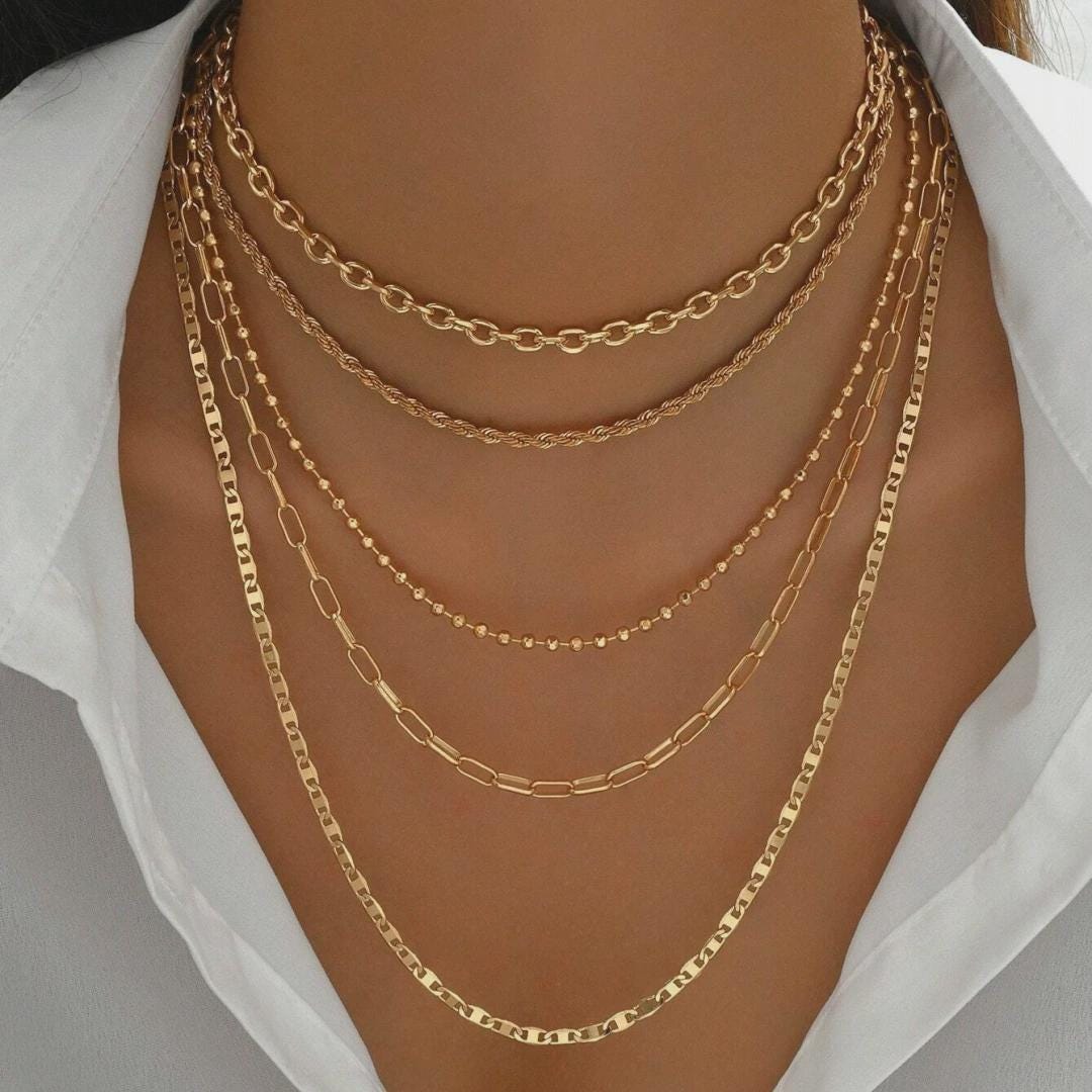 Set Colliers Superposés Dorés | Colliers Délicats Plaqué Or 14K | Layering Minimaliste | Bohème | Cadeau