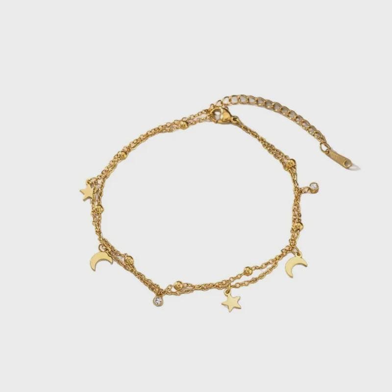 Gold Anklet Star Charm | Chaîne de Cheville Plaqué Or 14K | Waterproof | Bijou Bohème | Cadeau Femme