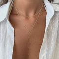 Collier Lariat Y Doré | Plaqué Or 14K Acier Inoxydable | Collier Superposable Minimaliste | Waterproof | Cadeau