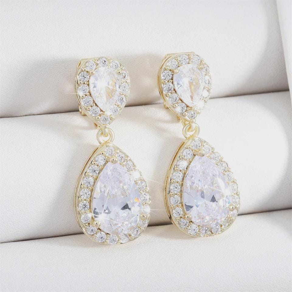 Boucles d'Oreilles Gouttes Cristal | Pendantes Dorées | Élégantes | Plusieurs Couleurs | Cadeau Femme