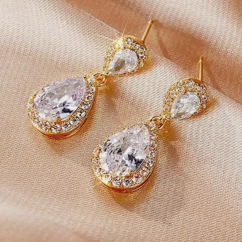 Boucles d'Oreilles Gouttes Cristal | Pendantes Dorées | Élégantes | Plusieurs Couleurs | Cadeau Femme