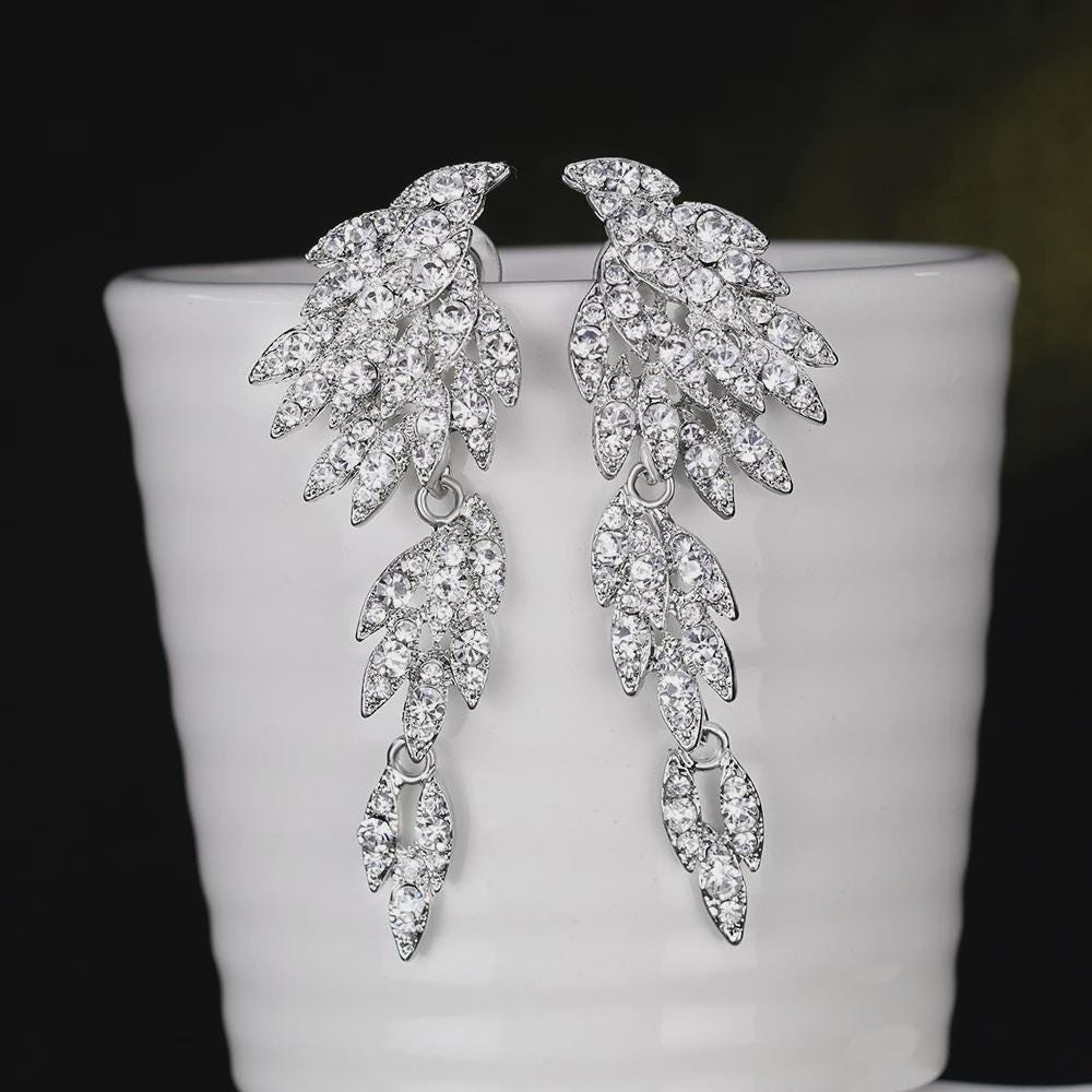Boucles d'Oreilles Gouttes Cristal | Pendantes Femme | Strass Dorés | Bijou Mariage | Cadeau Femme