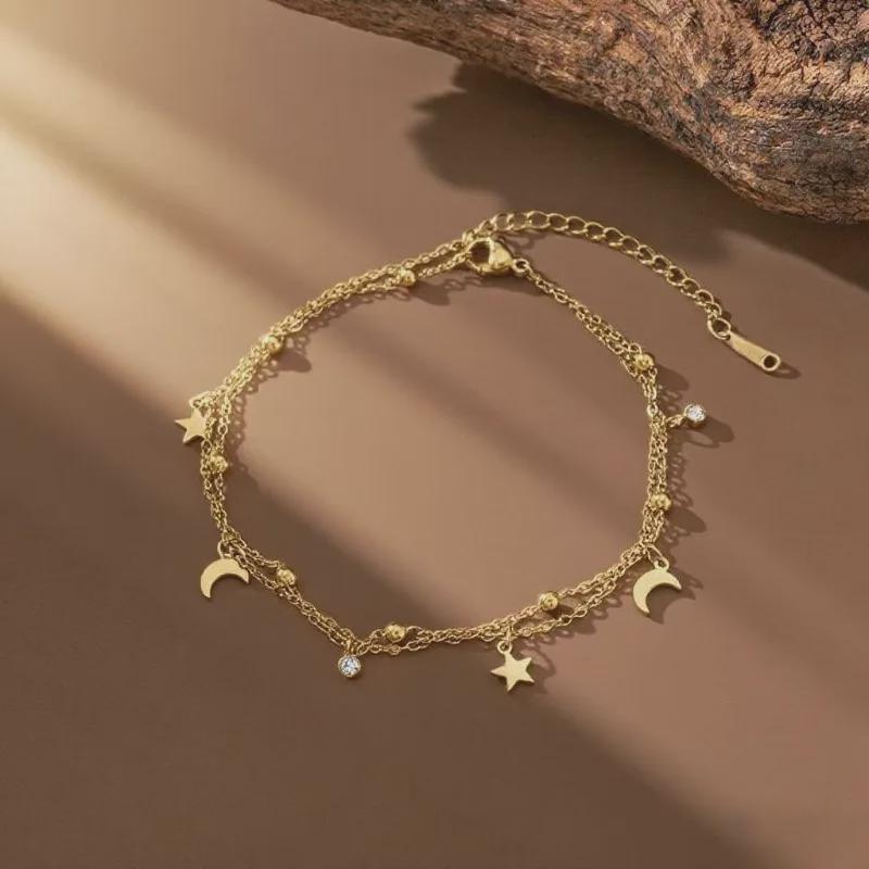Gold Anklet Star Charm | Chaîne de Cheville Plaqué Or 14K | Waterproof | Bijou Bohème | Cadeau Femme