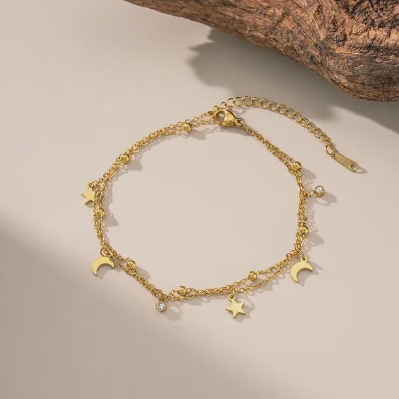 Gold Anklet Star Charm | Chaîne de Cheville Plaqué Or 14K | Waterproof | Bijou Bohème | Cadeau Femme